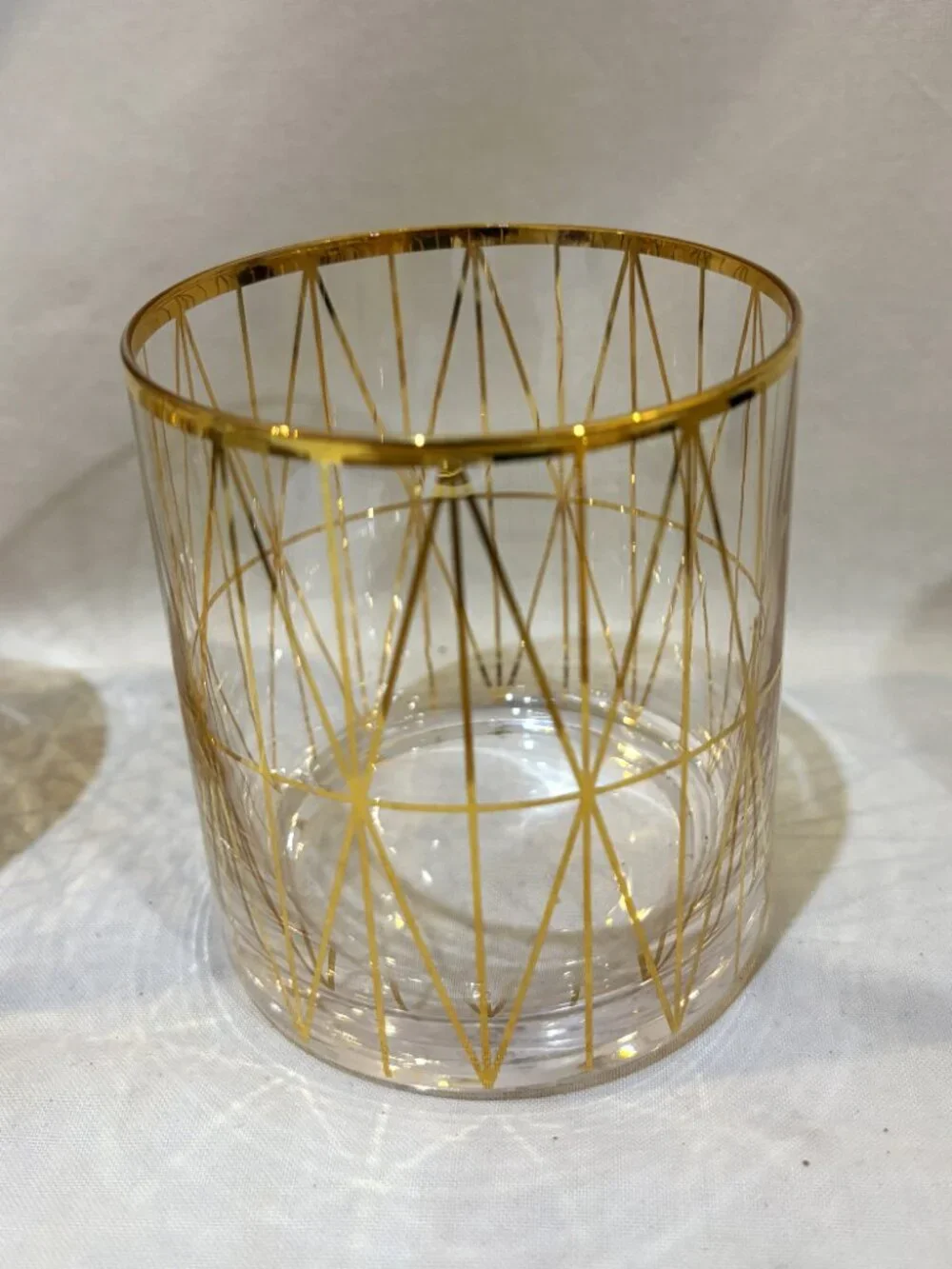Set of 4 Z Gallerie Soiree Double Old Fashioned Glass Geometric Gold Patterns